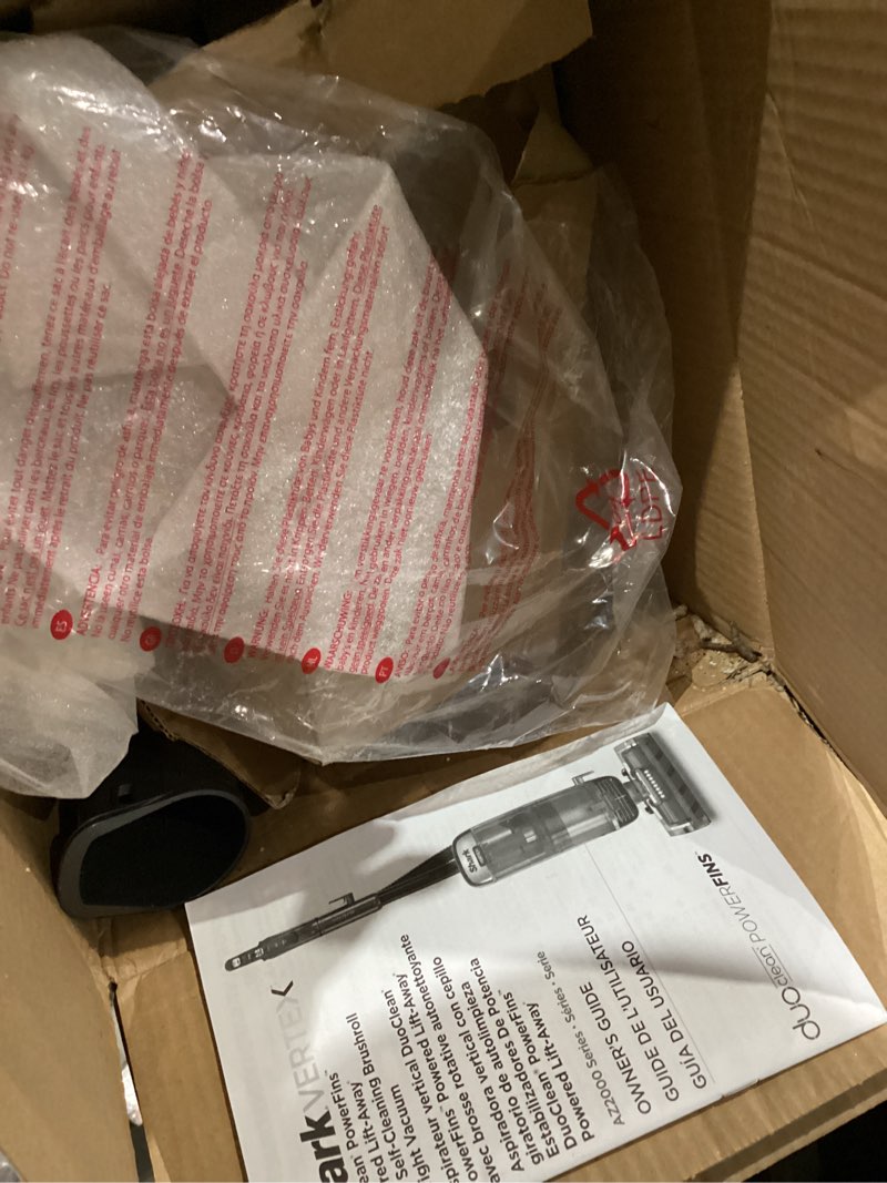Condition photo showing As Is for shark az2002 vertex powered lift-away upright vacuum with duoclean powerfins, self-cleaning brushroll, large dust cup, pet crevice tool, dusting brush & power brush, silver/rose gold duoclean powerfin (rose gold)