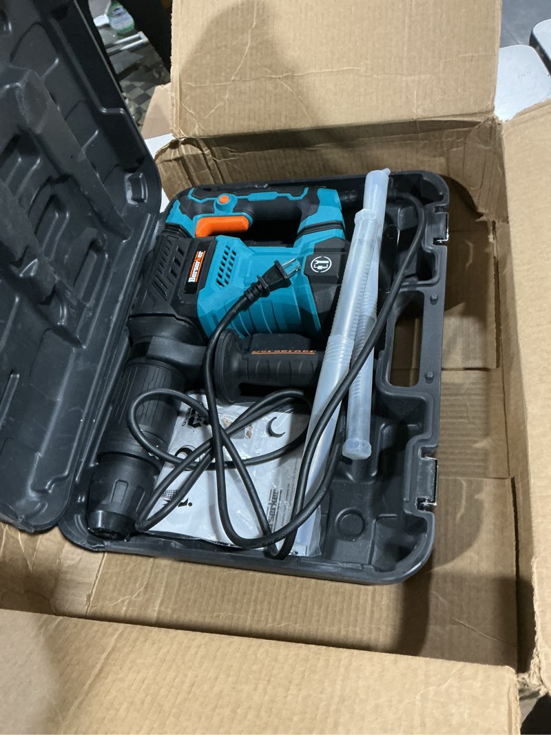 Condition photo showing As Is for berserker 1300w 12-pound sds-max demolition jack hammer, 1-9/16" 11-amp small corded electric demo chipping hammer for floor tile removal, concrete breaker with carrying case & 2 chisels sds-max demolition hammer