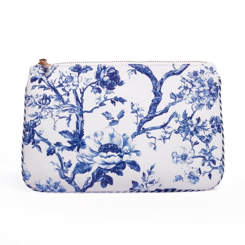 hi peach layne, mother's day gift, blue toile large zipper pouch