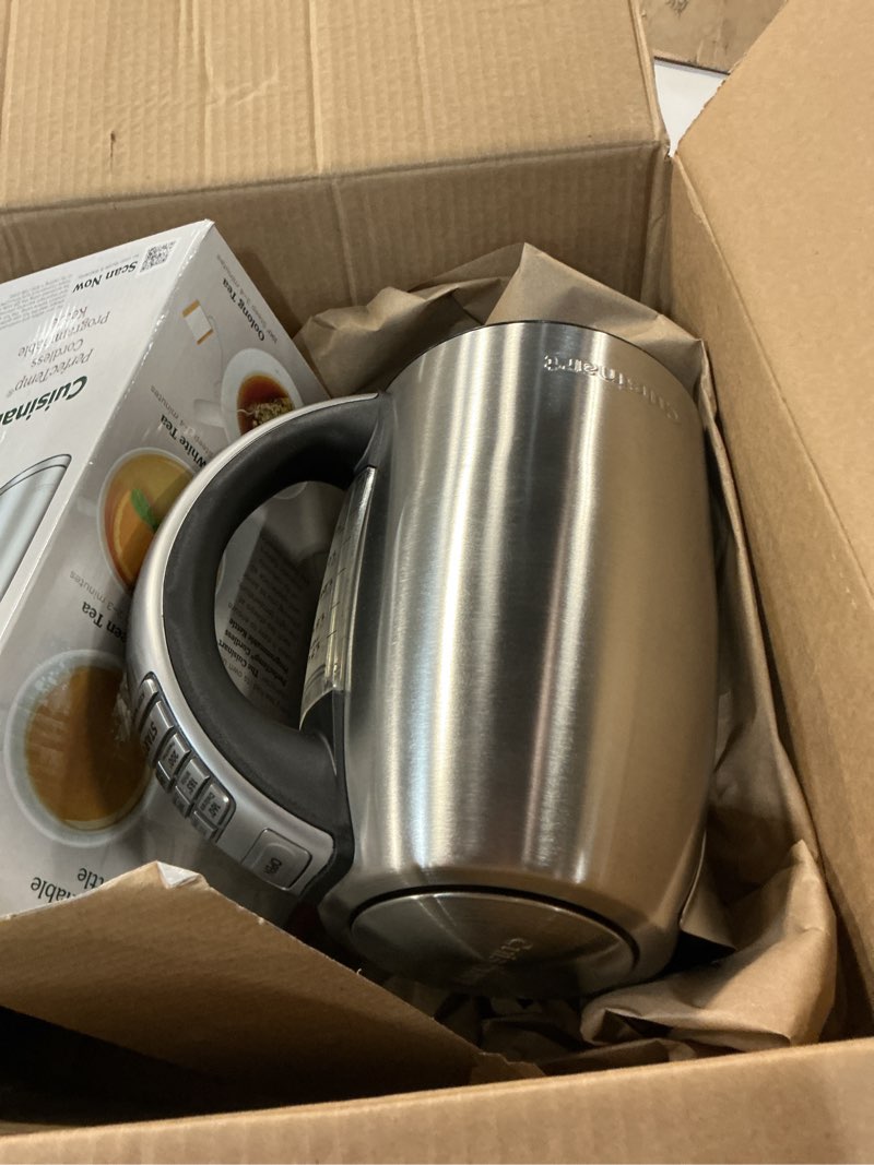 Condition photo showing As Is for Cuisinart PerfecTemp 1.7-Liter Electric Kettle, Cordless Electric Tea Kettle, 1500W for Fast Heat-Up, 6 Preset Temperatures, 30-Minute Keep Warm, Stay Cool Nonslip Handle, CPK-17P1 Stainless Steel PerfecTemp