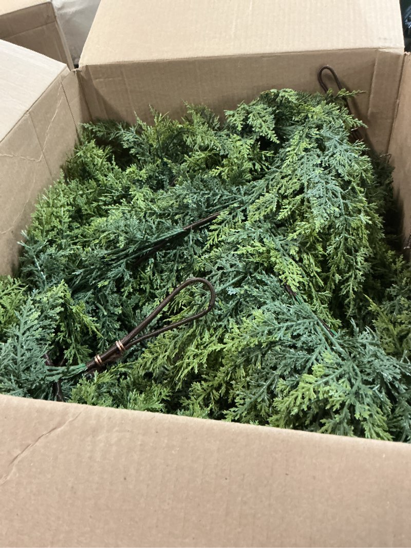 Condition photo showing Good Condition for 2Pcs 9FT Christmas Cedar Garland Artificial Real Touch Thickness Realistic Greenery Pine Garland for Mantle Fireplace Outdoor Indoor Christmas Decorations 9FT 2