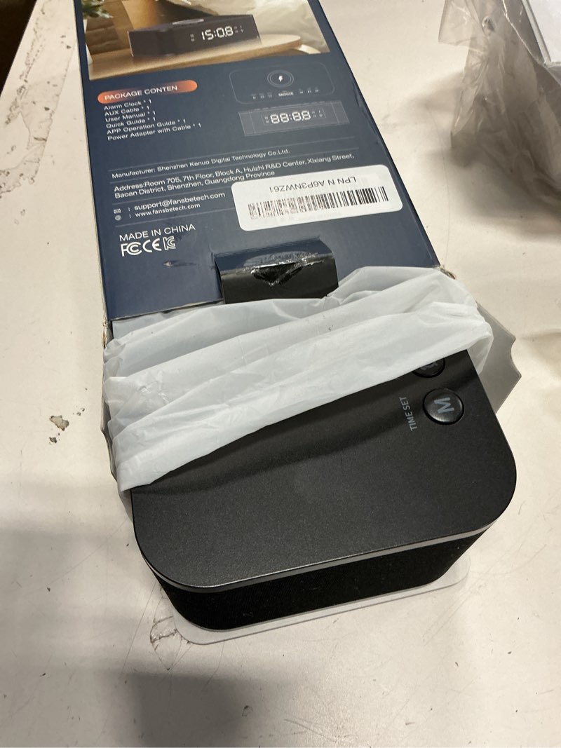 Condition photo showing Good Condition for Digital Alarm Clock White Noise, Loud Digital Alarm Clocks Bedrooms, Alarm Clock Speaker Wireless Charger AUX USB Bluetooth Speaker 12/24H Dual Alarm Snooze Adjustable Brightness, Black