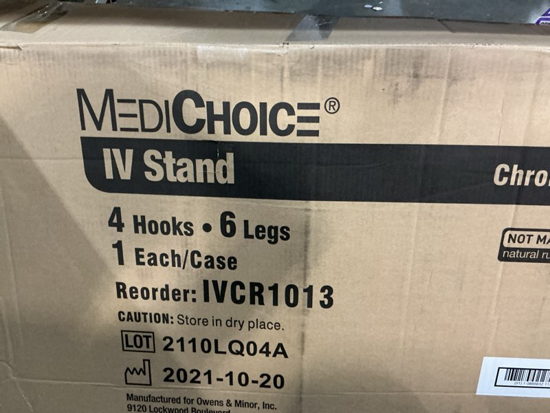 Condition photo showing As Is for MediChoice IV Pole Rolling 4 Hook - 6 Leg, Chrome Plated, 45 lbs Load Capacity Portable-Adjustable 1314IVCR1013 (1 Each)