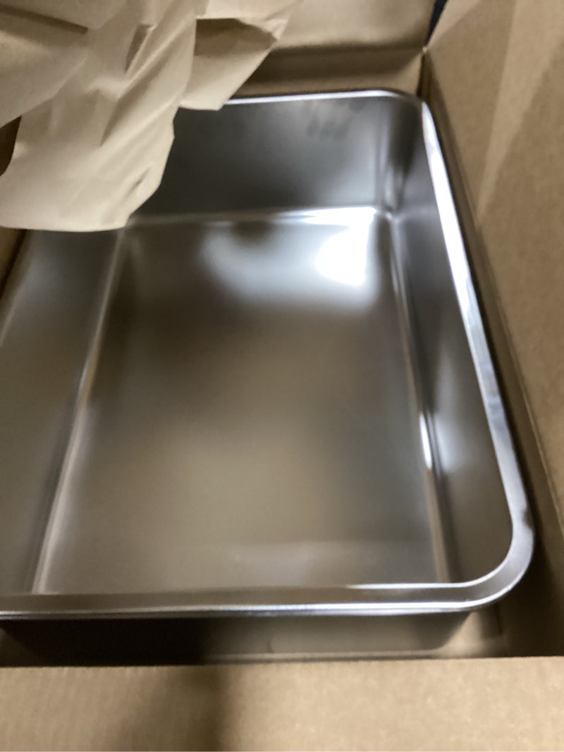 Condition photo showing As Is for Stainless Steel Litter Box 2 Pack, 23.6“x15.7"x6" Deep Stainless Steel Cat Litter Box Extra Large, XL Metal Litterbox for Big Cats with High Sides, Non Stick Surface, Easy to Clean XL-2 pack(23.6“x15.7"x6")