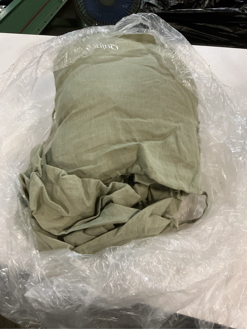 Condition photo showing As Is for quince european linen duvet cover set, full/queen, willowleaf