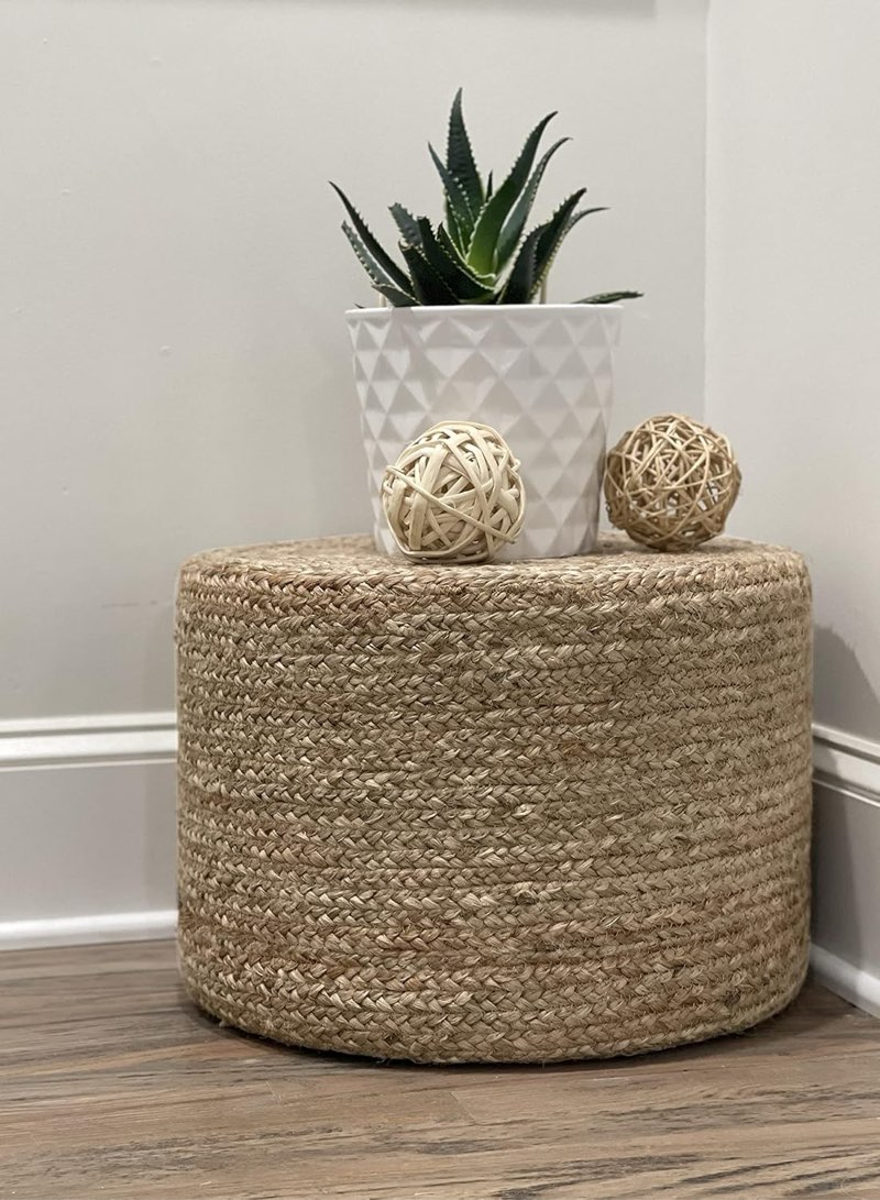 Scandilivin Homes Pouf Ottoman - 100% Natural Jute Braided- Footrest Pouf Hand Knitted - Traditional