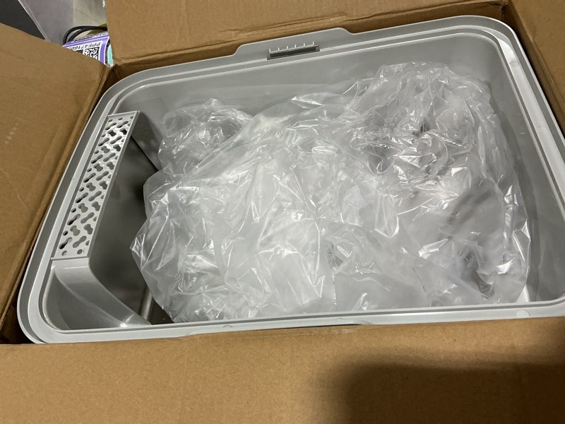 Condition photo showing Good Condition for stainless steel sifting litter box for pine pellets, sifting cat litter box with sifter, high side for small cats, anti-leakage, odor control, includes scooper, 17.7" x 13.8" x 11" ?s?17.7" x 13.8" x 11"