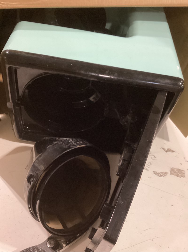 Condition photo showing As Is for nostalgia retro 12-cup programmable coffee maker with led display, automatic shut-off & keep warm, pause-and-serve function, aqua