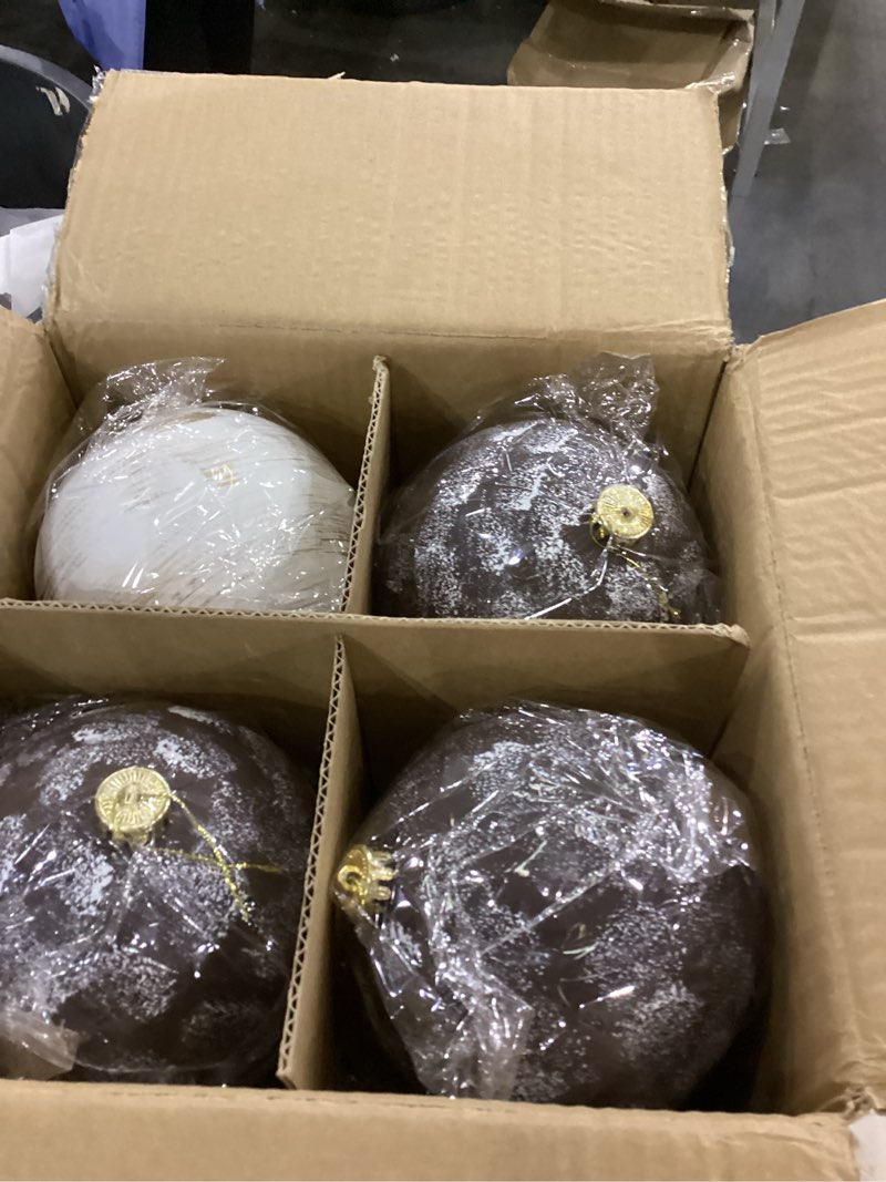 Condition photo showing New/Like New for 8 Pcs 6 Inch Large Neutral Textured Christmas Ball Ornaments Rustic Hanging Xmas Tree Decoration Vintage Rusty Copper Brown Decor for Farmhouse Modern Christmas Indoor Outdoor Home