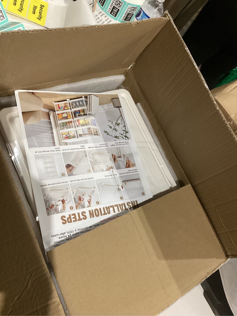 Condition photo showing New/Like New for Kmiectse Clear Storage Bins with Lids - 4 Tier Plastic Bins with Wheels, Stackable Storage Bin, Closet Organizers Box for Bedroom, Living Room, 23 QT Folding Box with Magnetic door White 23QT-4Pack&1Lid