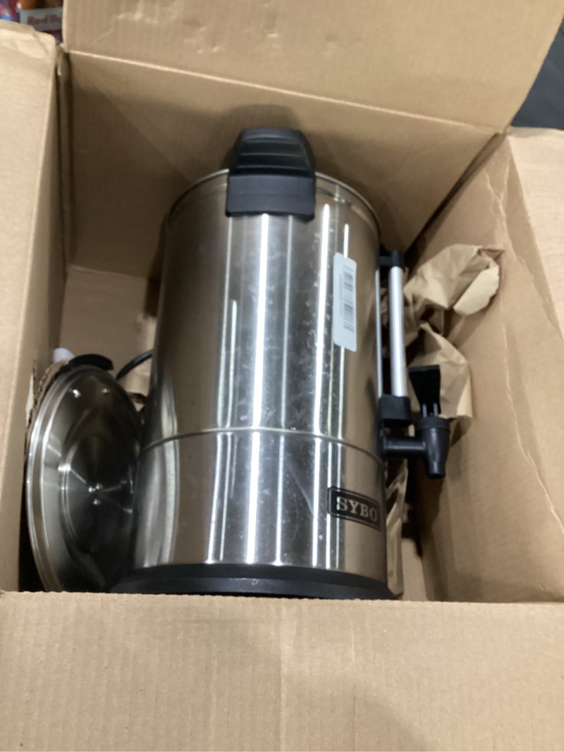 Condition photo showing As Is for SYBO SR-CP-50B Commercial Grade Stainless Steel Percolate Coffee Maker Hot Water Urn for Catering, 50-Cup 8 L, Metallic 8L Metallic