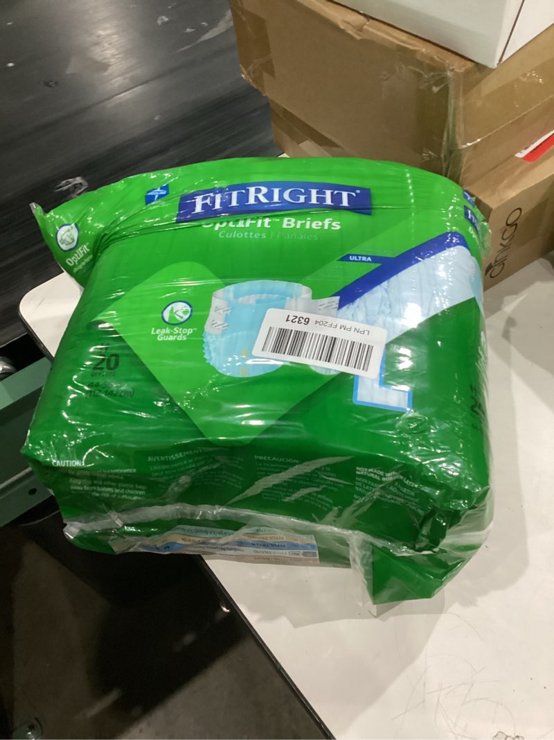 Condition photo showing New/Like New for FitRight Adult Diapers, Ultra Heavy Absorbency, L (Waist Size 44in-56in), 20 Count, OptiFit Incontinence Briefs for Men and Women, Disposable, Moisture-Wicking, Leak Protection, 20 Count Large
