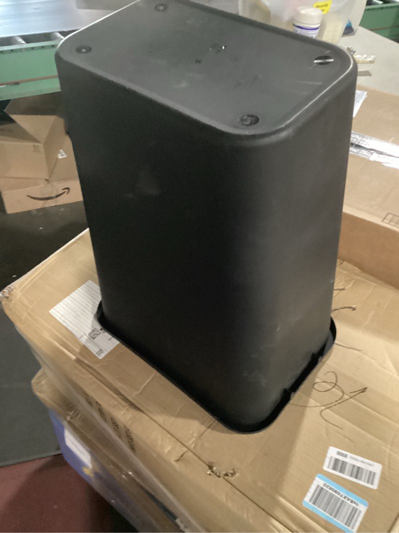 Condition photo showing As Is for similar no lid bestoffice | 13 gallon plastic trash can with lid | dark black | automatic touchless garbage can | odor control | modern oval design | easy to clean | fits any kitchen, bathroom, office or home plastic dark black