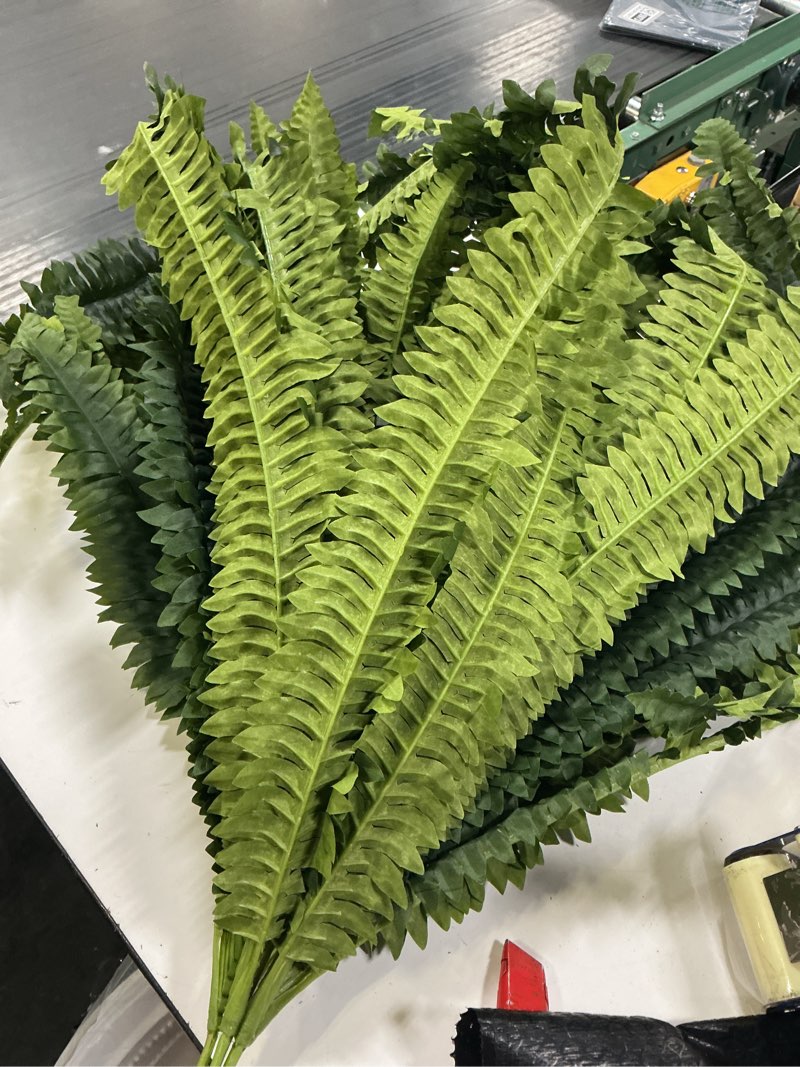Condition photo showing Good Condition for single silky artificial boston fern bush, large artificial fern for outdoors, large faux ferns artificial plants,suitable for decorating office, living room faux greenery,95branches