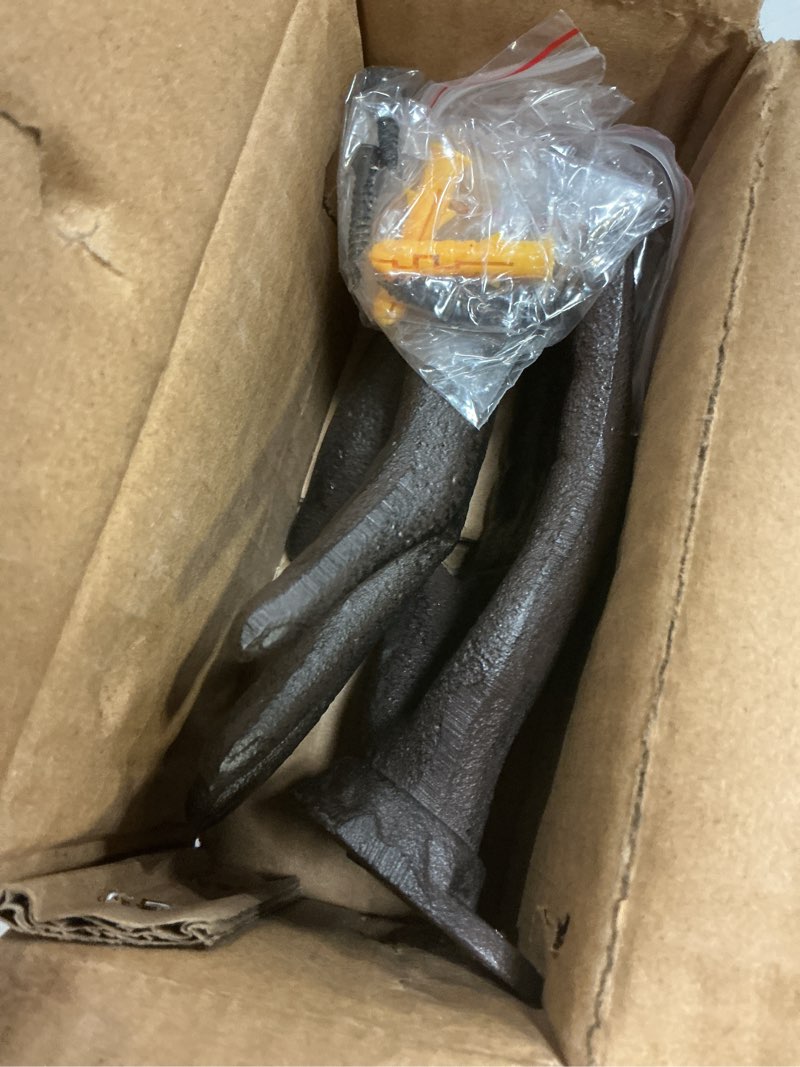 Condition photo showing Good Condition for Danya B. "Palms Up Dark Brown Cast Iron Wall Mount Hook Set (Set of 2), Entryway Hooks or Unique Room Décor for Hanging Coats, Purses, Scarves, or Jewelry