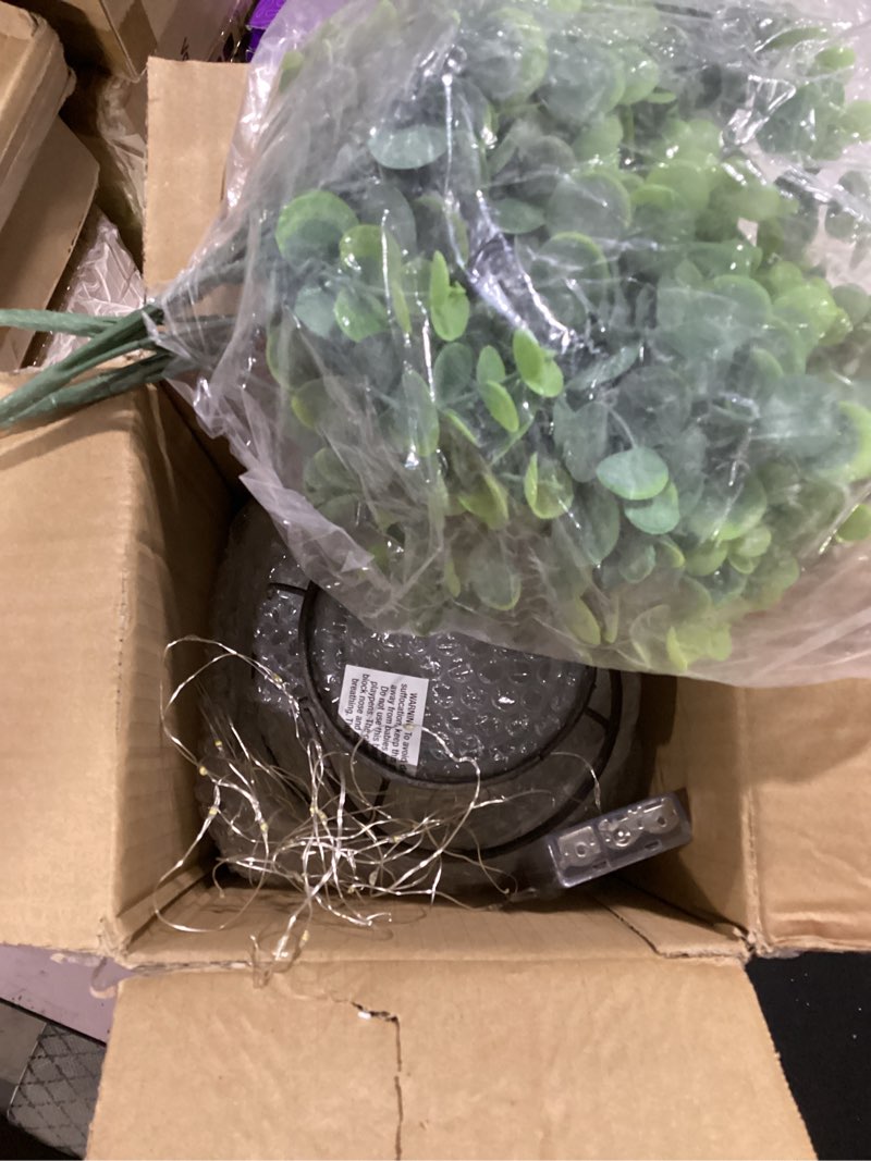 Condition photo showing Good Condition for rustic farmhouse glass vases with green artificial eucalyptus plants & lights primitive vintage lantern home decor centerpiece for counter coffee table shelf desk office dining room kitchen bathroom