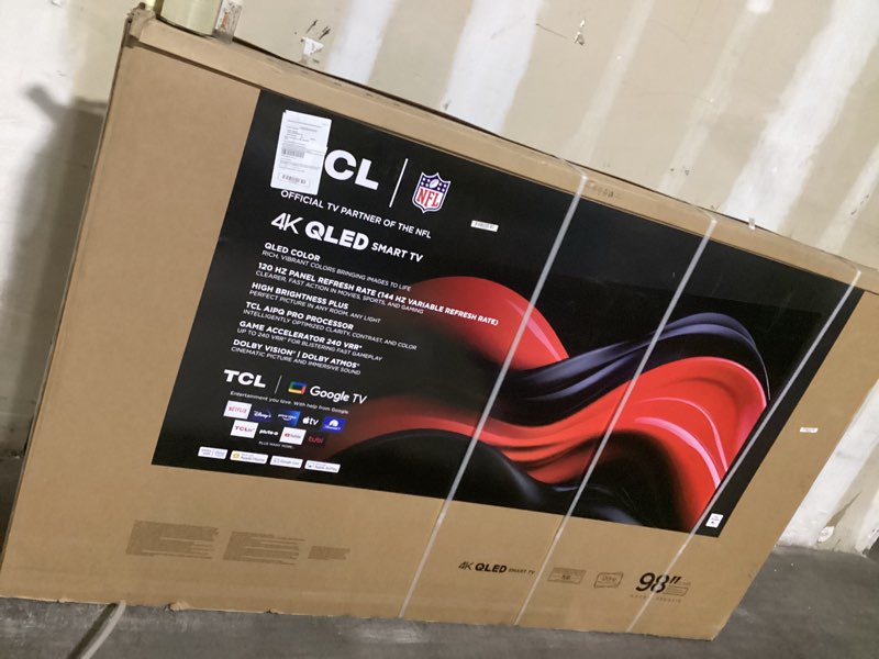 Condition photo showing New/Like New for TCL 98 Inch Class QM6K Series | Mini LED QLED 4K HDR | 98QM6K, 2025 Model | 120HZ-144HZ High Brightness Smart Google TV Dolby Atmos Onkyo Audio | Voice Remote Alexa Gaming Streaming Television 98 inches