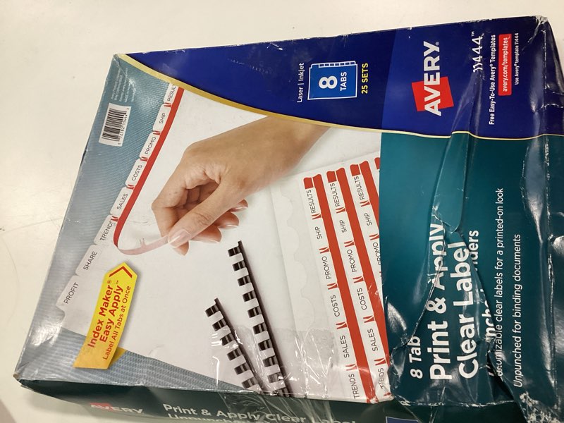 Condition photo showing New/Like New for Avery 8 Tab Print & Apply Unpunched Dividers  Index Maker (11444)