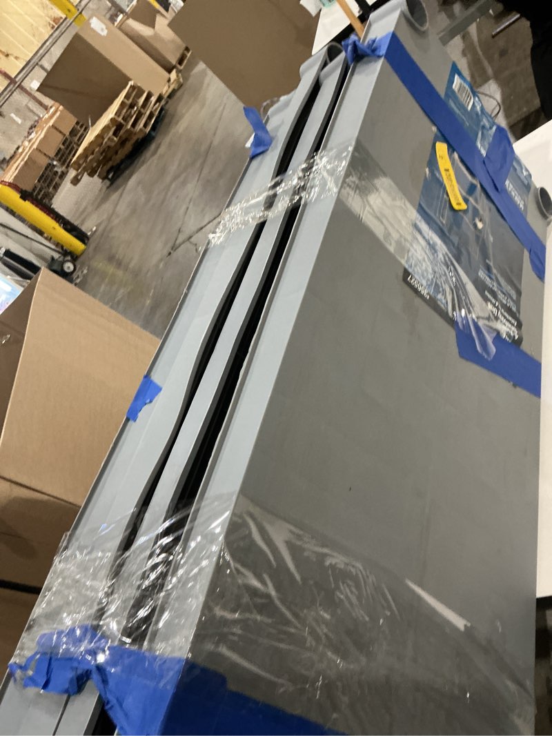 Condition photo showing As Is for plastic storage shelves, 12" d x 24" w x 52.56" h plastic shelves for storage, 4-tier shelving unit, storage rack, 264 lbs, bathroom, laundry, garage & home 4 tier