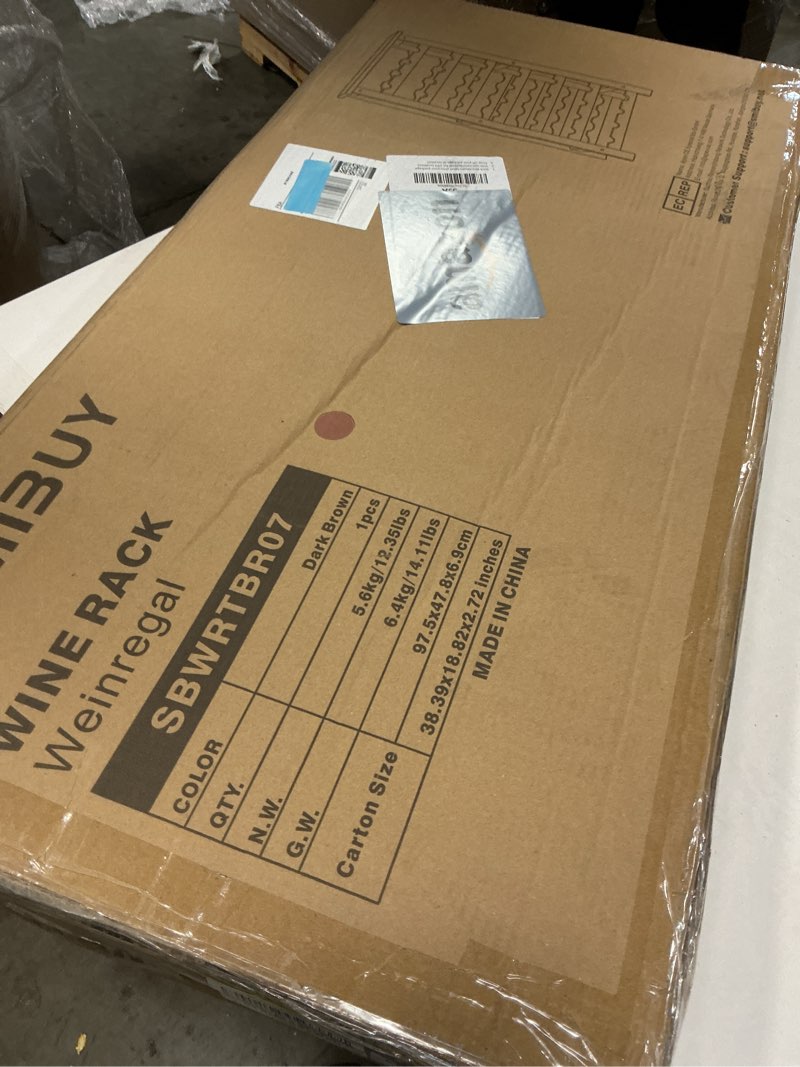 Condition photo showing New/Like New for SMIBUY Bamboo Wine Rack, 28 Bottles Display Holder with Table Top, 7-Tier Free Standing Storage Shelves for Kitchen, Pantry, Cellar, Bar (Grey)