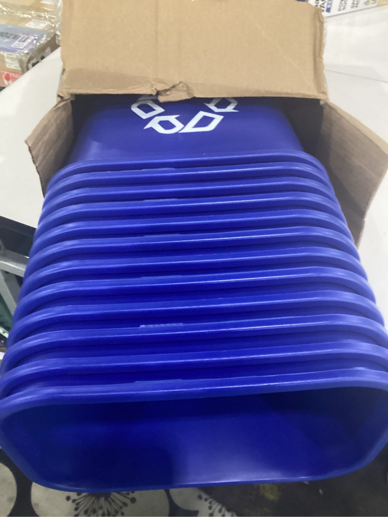 Condition photo showing Good Condition for rubbermaid commercial products deskside recycling can, 7-gallon/28-quart, blue recycling symbol, plastic, for bedroom/bathroom/office/under desk/sink 7 gallons blue 12