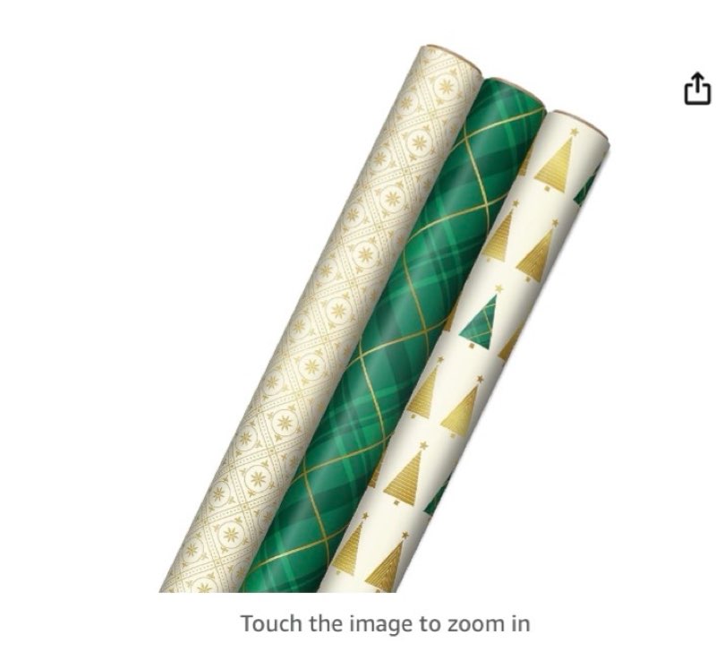 hallmark elegant christmas wrapping paper with cut lines on reverse (3 rolls: 120 sq. ft. ttl) gold trees, emerald green plaid, gold geometric snowflakes visit the hallmark store 4.7 4.7 out of 5 stars    861 ratings $16.99 $16.99 $0.14 per square feet($0.14 / square feet)