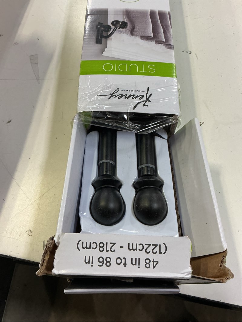 Condition photo showing Good Condition for Kenney KN85001 Scroll Ball End Standard Decorative Window Double Curtain Rod, 48-86" Adjustable Length, Black Finish, 5/8" Diameter Steel Tubes