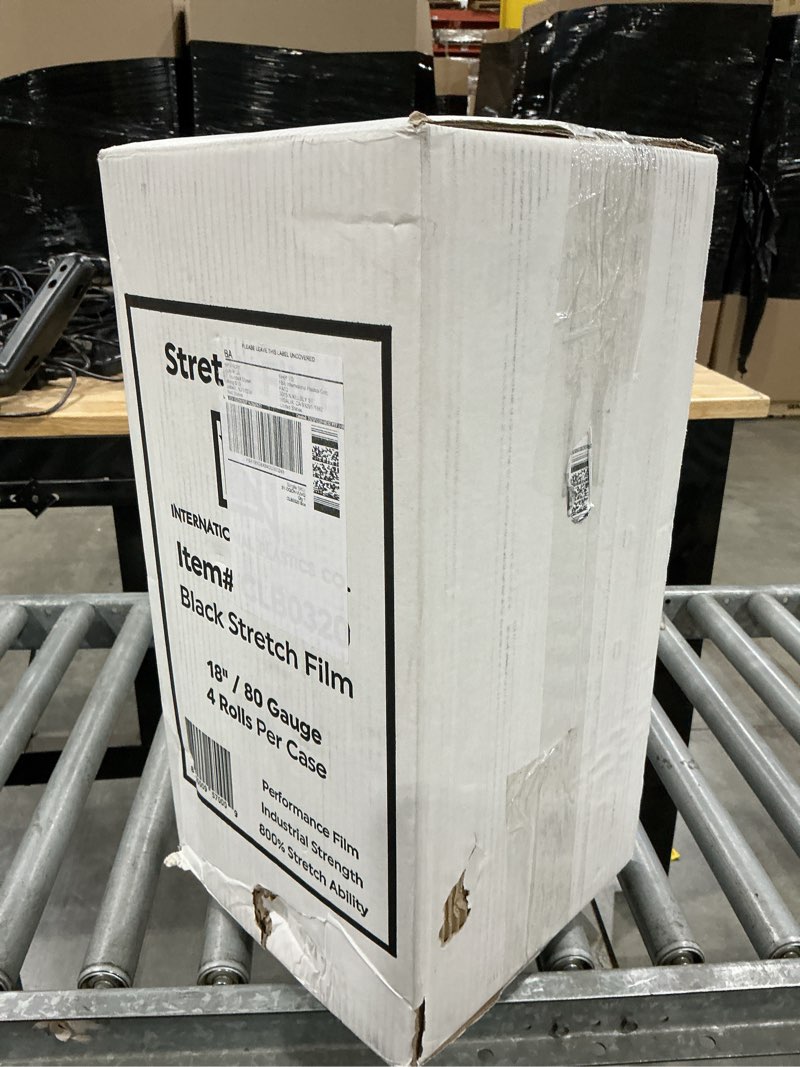 Condition photo showing As Is for 18\\\" black stretch wrap roll, heavy duty 18in 1500ft shrink wrap roll, 80 gauge industrial strength stretch film, stretch wrap for moving, plastic wrap for pallet wrapping shipping(3 rolls) black-3 rolls