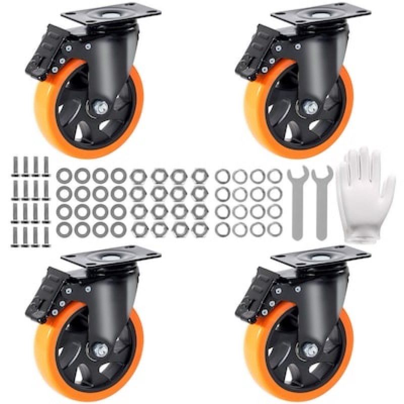 VEVOR 5-inch Swivel Plate Caster Wheels 4 -Pack 5-in Polyurethane Swivel Caster