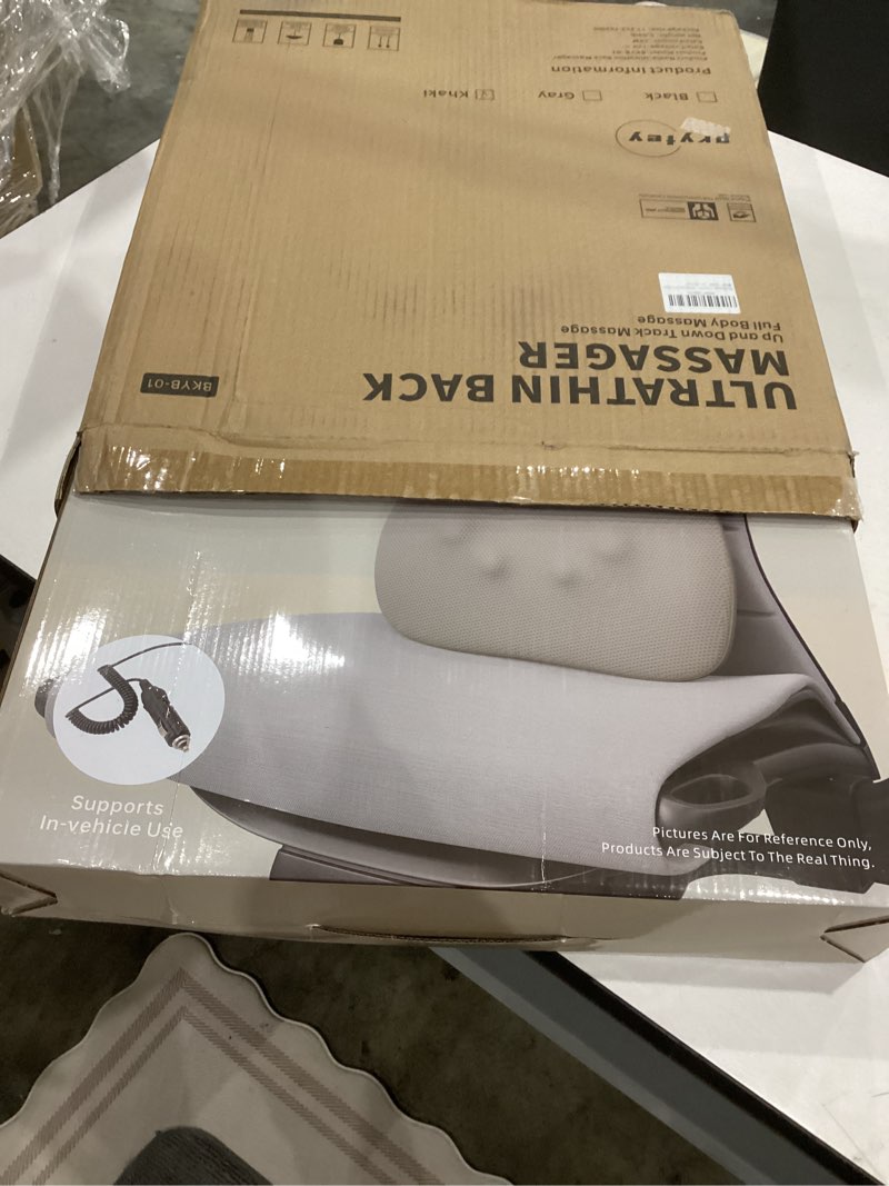 Condition photo showing Good Condition for pryfey back massager, rolling up and down back massager with heat, back massage 4d kneading for pain relief deep tissue, ultrathin shoulder massager gift for women men parents christmas, khaki