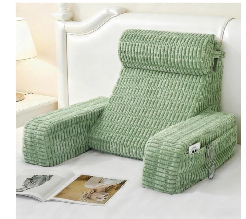 Selectico 19" Reading Pillow for Bed with Built-in Arms & Large Pockets, Supportive Backrest Cushion