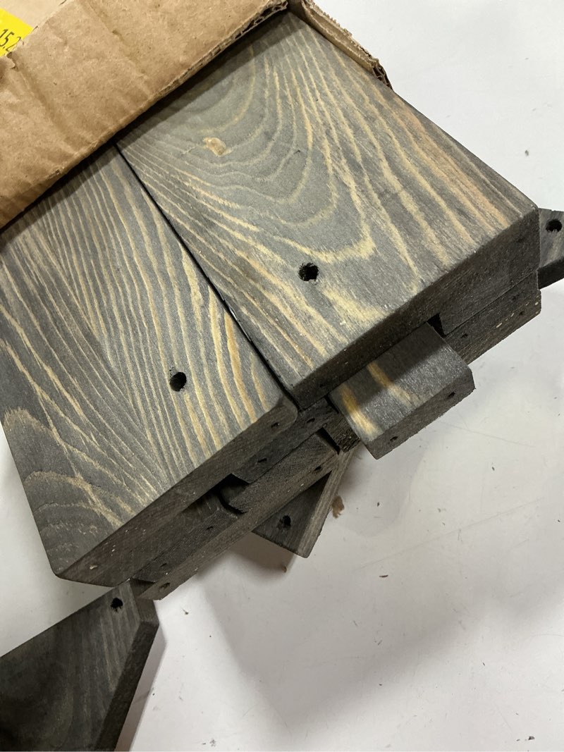 Condition photo showing As Is for MyGift Set of 4 Vintage Gray Solid Wood Hanging Shoe Storage Organizer Racks, Wall Mounted Space Saving Footwear Holder for Closet, Mudroom, Entryway, Holds 8 Pairs