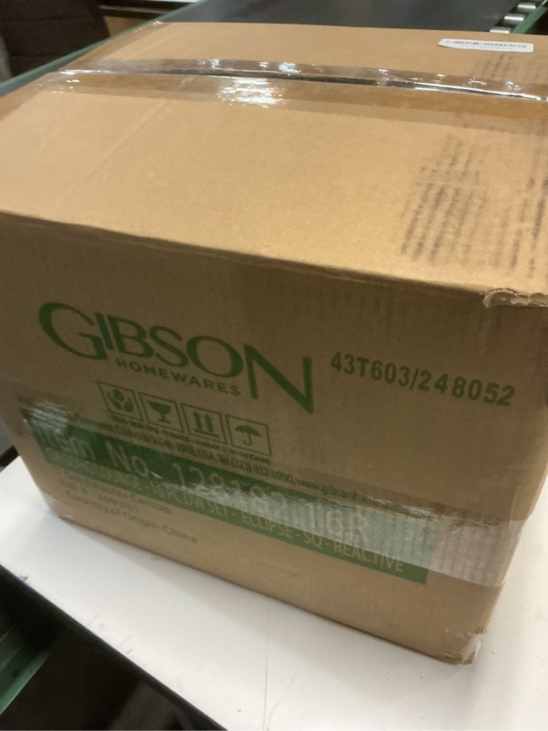 Condition photo showing item condition for Gibson Elite Soho Lounge Square Reactive Glaze Stoneware Dinnerware Set, Service for 4 (16pc), Eclipse Eclipse (Soho Lounge) Service for 4 (16pcs)