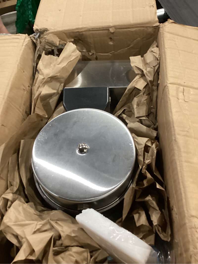 Condition photo showing As Is for vevor commercial waffle maker, 1300w round waffle iron, non-stick rotatable waffle baker machine with 122-572? temp range and time control, teflon-coated baking pan stainless steel body 120v