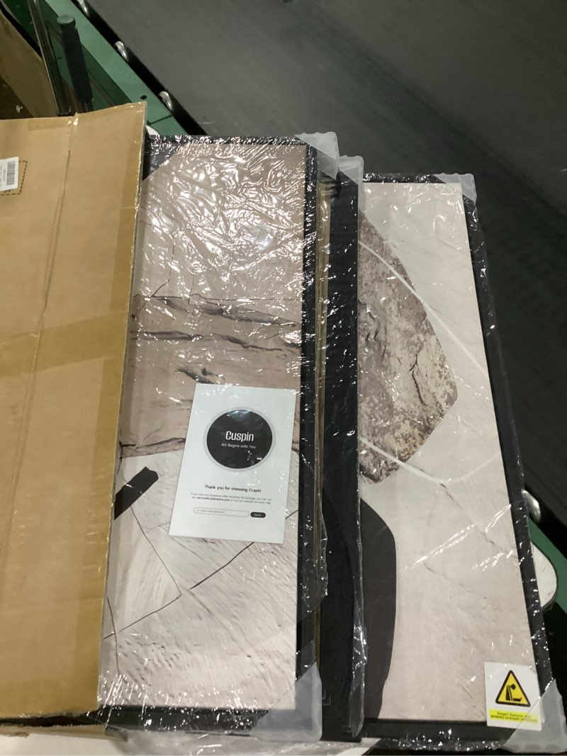 Condition photo showing New/Like New for Framed Neutral Abstract Wall Art, Set of 3 Modern Canvas Prints Paintings Artwork for Walls, Minimalist Black and Beige Pictures for Living Room Hallway Stair Bedroom Office Wall Decor 16x24 Inch 16" W x 24" H x 3Pcs Neutral