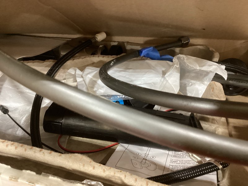 Condition photo showing As Is for delta trinsic chrome touch kitchen faucet with pull down sprayer, modern single hole touch on kitchen sink faucet, single handle, chrome 9159t-dst chrome touch activation