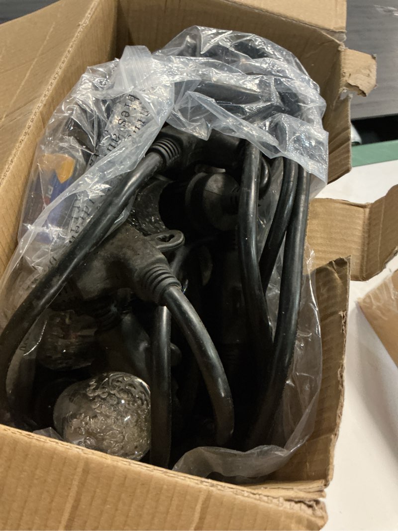 Condition photo showing As Is for enbrighten vintage outdoor string lights, 24ft, 12 rgb acrylic bulbs, weatherproof, rf remote control, perfect for holidays, gameday, parties, and more, 37791 24ft black