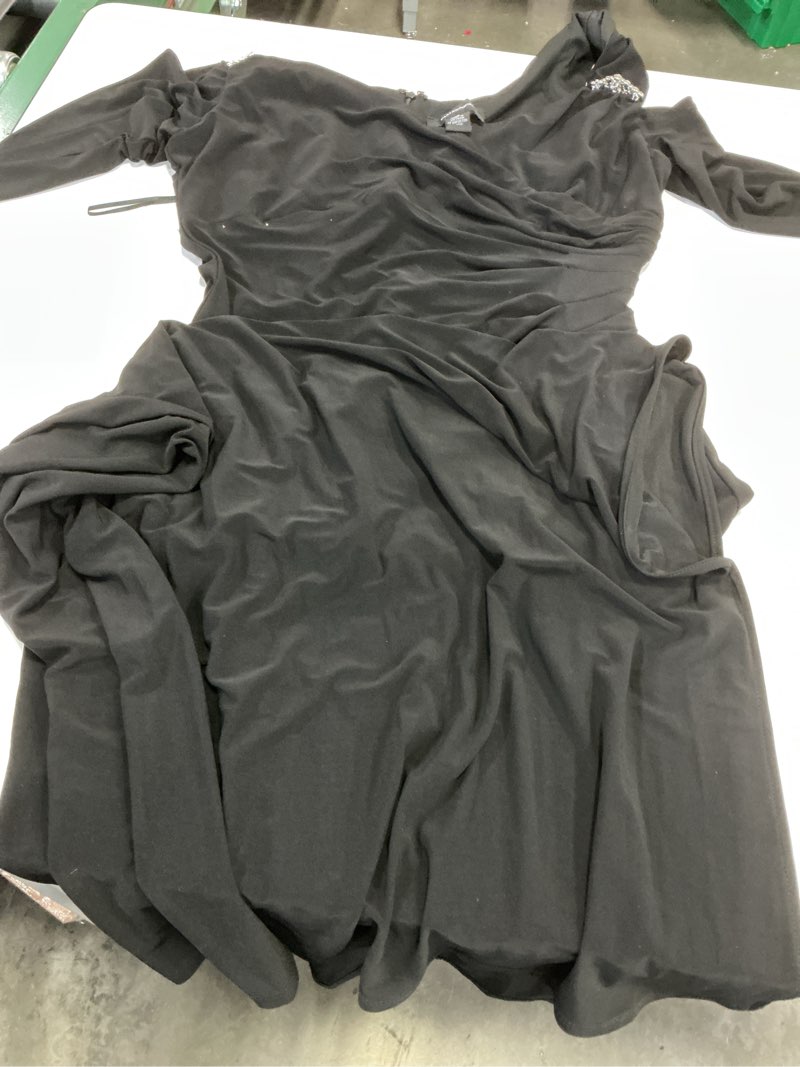 Condition photo showing New/Like New for (Size 12)R&M Richards Women's Off The Shoulder Sweetheart Column Gown | Rhinestone Accent & Side Slit Dress | Cocktail & Party Attire 12 Black