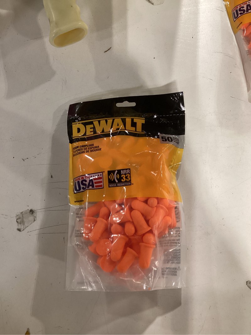 Condition photo showing Good Condition for DEWALT DPG63BG50 Orange Bell Shaped Foam Earplugs - NRR 33 dB - Uncorded - 50 Pair Resealable Contractor Bag - Made in USA - ANSI S3.19 Compliant