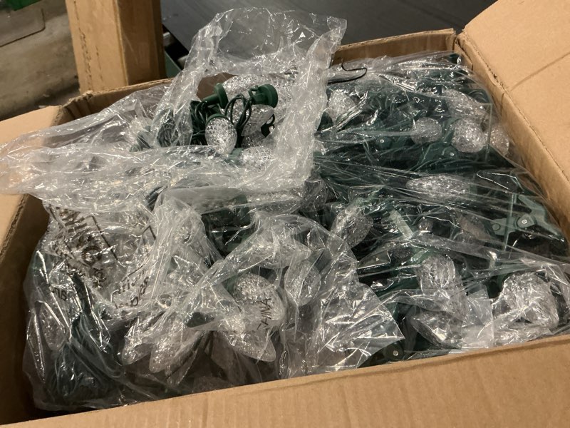 Condition photo showing As Is for C9 LED Christmas Lights Outdoor with 100 Spring Clips, 65FT 100 LED C9 String Lights Waterproof Connectable Commercial Grade for Outside Roofline Patio House Garden Yard Christmas Decor, White 2 Pack