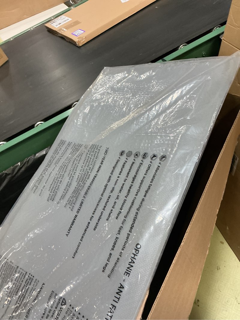 Condition photo showing New/Like New for ophanie kitchen mats for floor, 3/4 inch thick kitchen rugs, 20x48 anti fatigue standing cushioned mat, waterproof,comfort ergonomic mat for office, home, sink, grey non-slip bottom grey 48"l x 20"w x 0.8"th