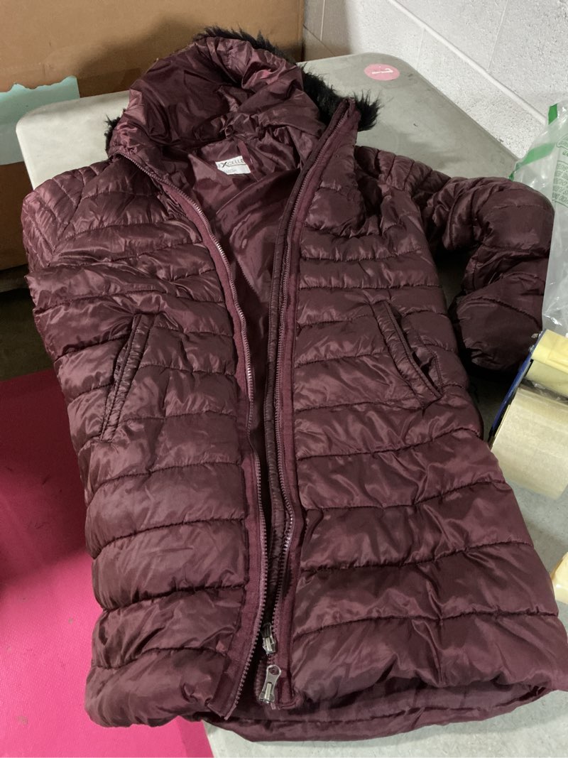Condition photo showing As Is for royal matrix women's plus size puffer jacket packable lightweight hooded quilted spring fall long puffer coat wine large