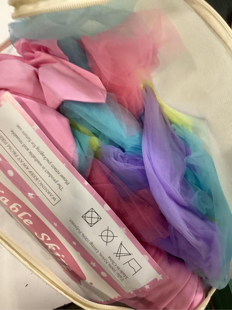 Condition photo showing Good Condition for 2 pack 6ft rainbow tulle tablecloths for rectangle tables 6 foot rainbow rectangular table cloth wrinkle free tablecover with tutu skirt for baby shower girls birthday party banquet buffet cake rainbow 72" x 30" (6ft - 2 pack)