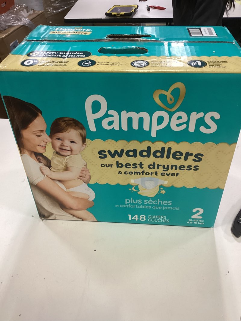 Condition photo showing New/Like New for Pampers Swaddlers Diapers, Size 2 (10-22 lbs), 148 Count, Absorbent, Keeps Baby Dry and Comfortable, Skin Safe Disposable Baby Diaper Size 2 148