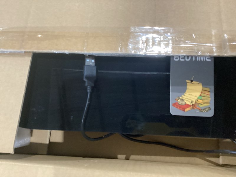 Condition photo showing As Is for TSJ OFFICE Glass Desktop Whiteboard - 17 X 7 Inches Small Dry Erase Board with Blue Light, Glass White Board Surface Notepad with 1 Drawer, Desk Organizers for Office, Home, School Supplies (Black) Blue Light (Black Glass)