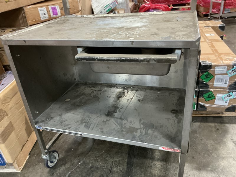 Condition photo showing As Is for stainless steel work cart
