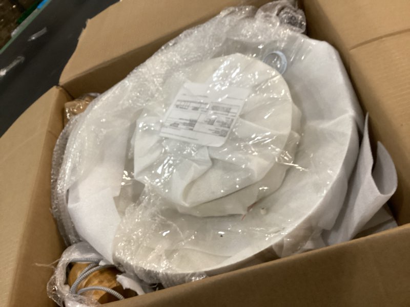 Condition photo showing Good Condition for Modern Large Pendant Light 19.68 inch, 2 Tiers Soft Cream Shades, Natural Wood and Brass Accent, Mid Century Chandelier for Dining Room, Living Room