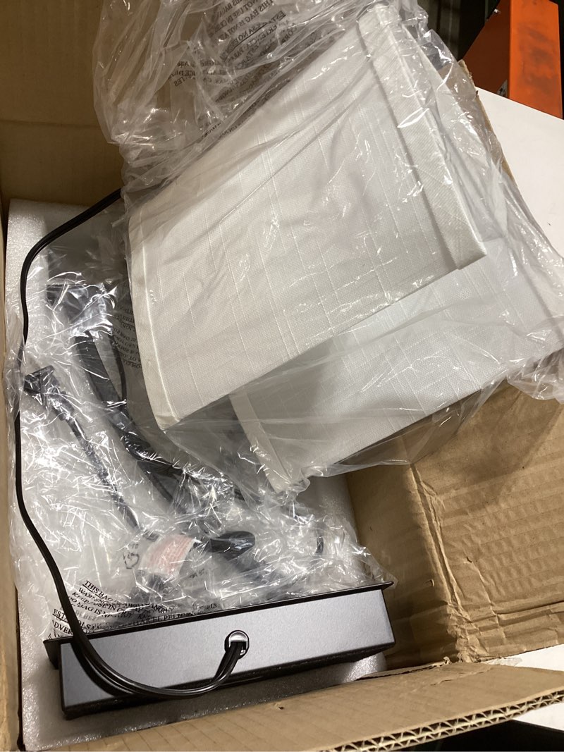 Condition photo showing As Is for 3-Way Dimmable Touch Control Medium Table Lamp with Type C/USB Charging Port and 1 AC Outlet White Shade 21.38" Bedside Nightstand Lamp for Bedroom Living Room Office and Hotel Bulb Included Flat Black