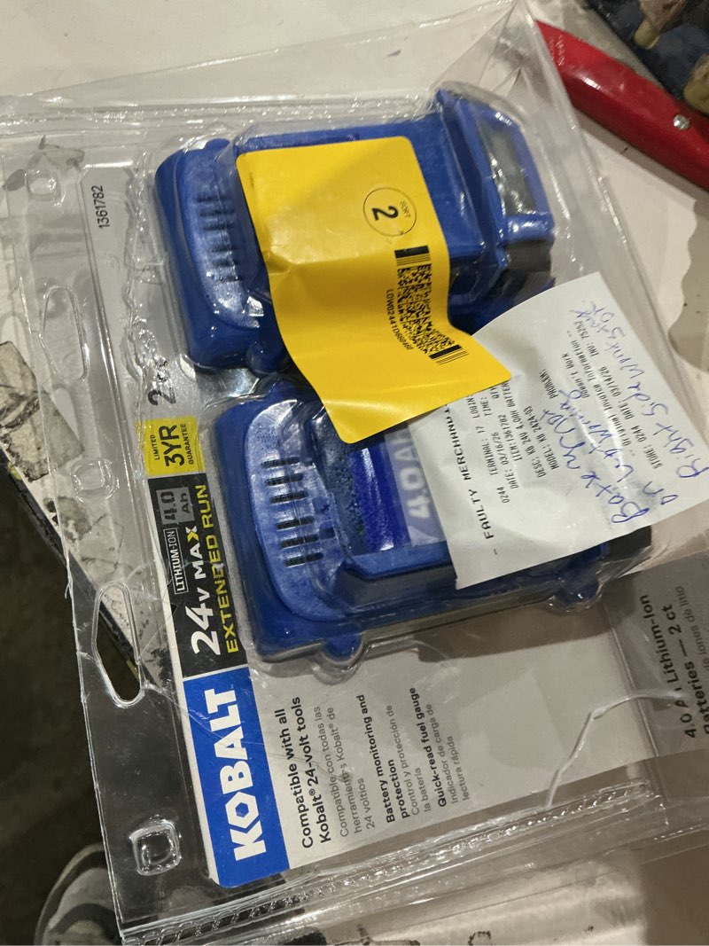 Condition photo showing As Is for fvlfil kobalt 24-volt max 2-pack 4 amp-hour; 4 amp-hour lithium power tool battery