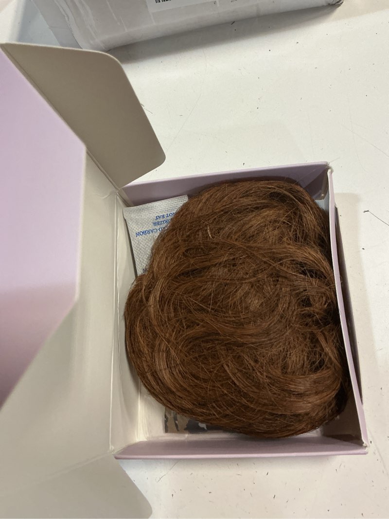 Condition photo showing As Is for barsdar 100% human hair bun extension - real human hair auburn messy bun scrunchie for women - elastic wavy reddish brown updo extensions soft fluffy natural looking chignons auburn hairpieces daily 1 count medium auburn